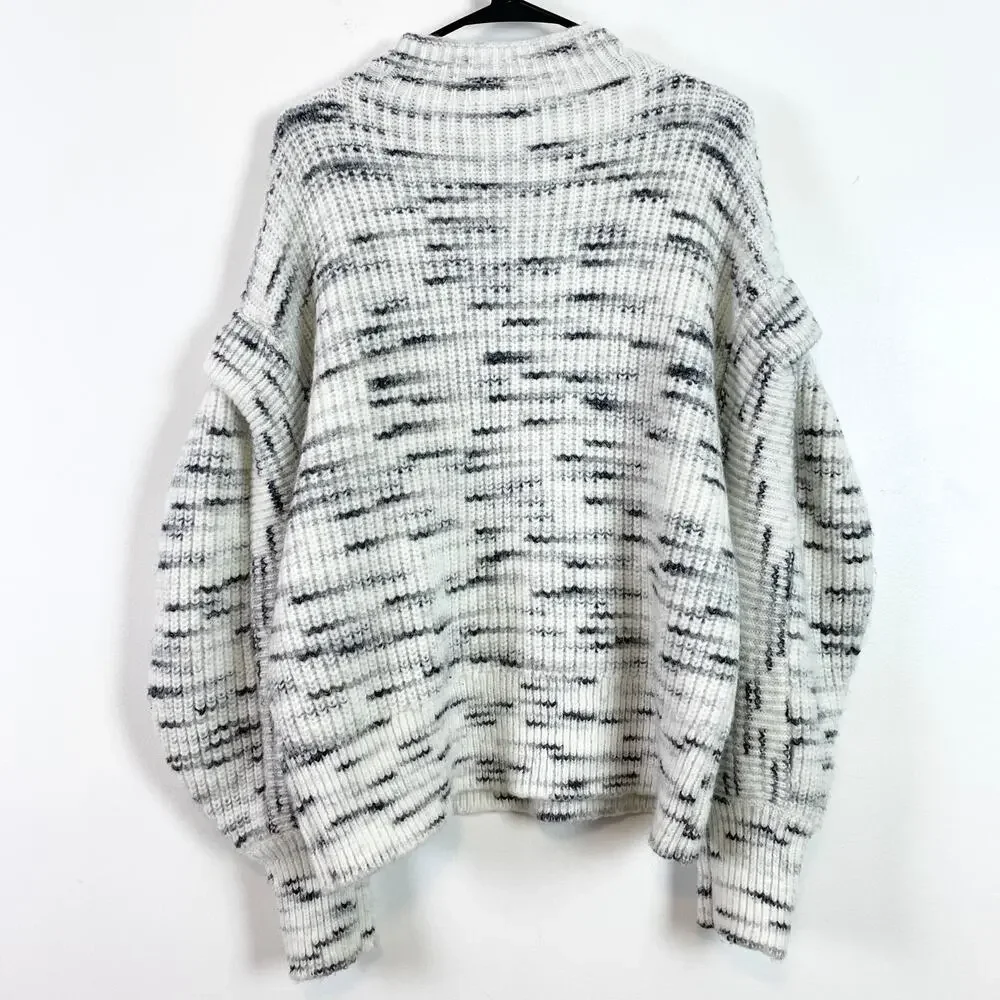 Varley Belgrave Mock Neck Ruffle Balloon Sleeve Knit Sweater Dalmation Large